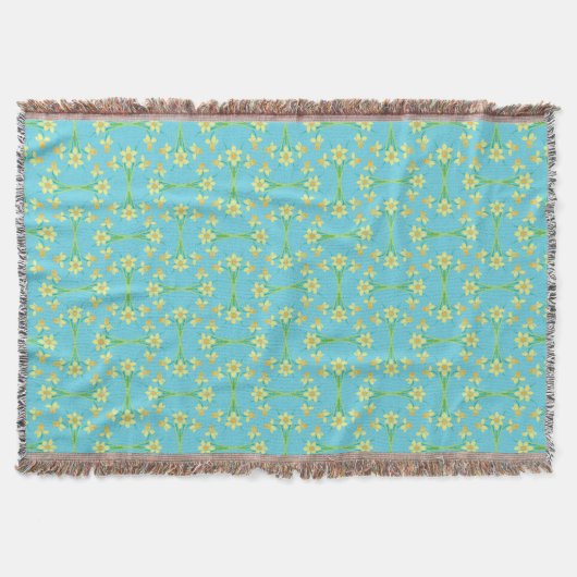 Spring Sunshine Daffodils Sky Blue Throw Blanket Decke (Vorderseite)