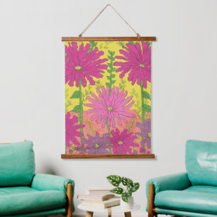 Spring Sunshine Floral Wandteppich Mit Holzrahmen