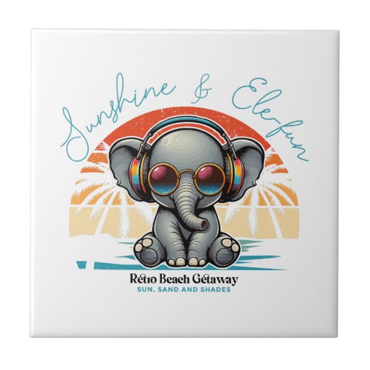 Spring Sunshine und Ele-fun Retro Beach Abenteuer Fliese (Vorderseite)