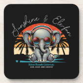 Spring Sunshine und Ele-fun Retro Beach Abenteuer Getränkeuntersetzer (Vorderseite)