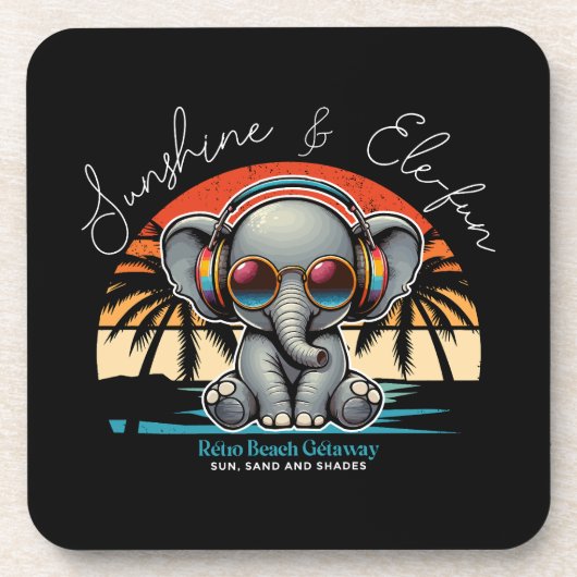 Spring Sunshine und Ele-fun Retro Beach Abenteuer Getränkeuntersetzer (Vorderseite)