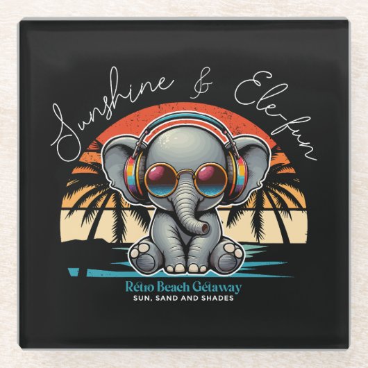 Spring Sunshine und Ele-fun Retro Beach Abenteuer Glasuntersetzer (Vorderseite)