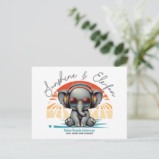 Spring Sunshine und Ele-fun Retro Beach Abenteuer Postkarte (Stehend Vorderseite)