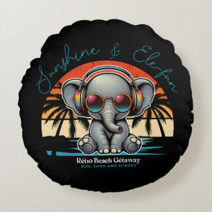 Spring Sunshine und Ele-fun Retro Beach Abenteuer Rundes Kissen