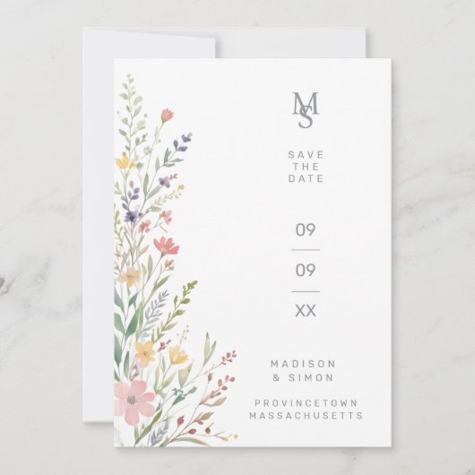 Spring Sweet Wildflowers Branches Wedding Gray Save The Date (Vorderseite)