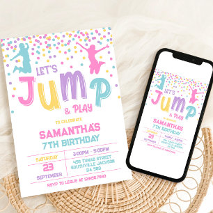 Spring Trampolin Sprünge Party Kinder Geburtstag Einladung
