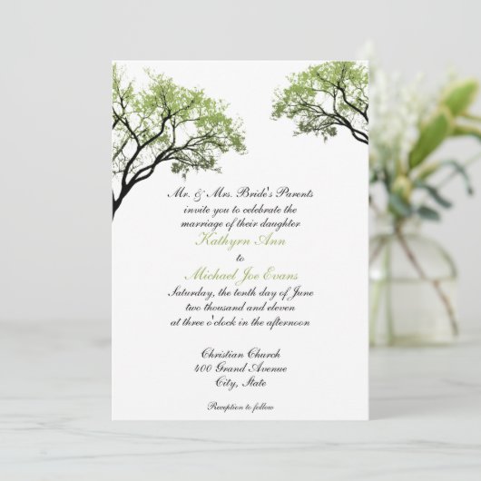 Spring Trees Hochzeitseinladung Einladung (Stehend Vorderseite)