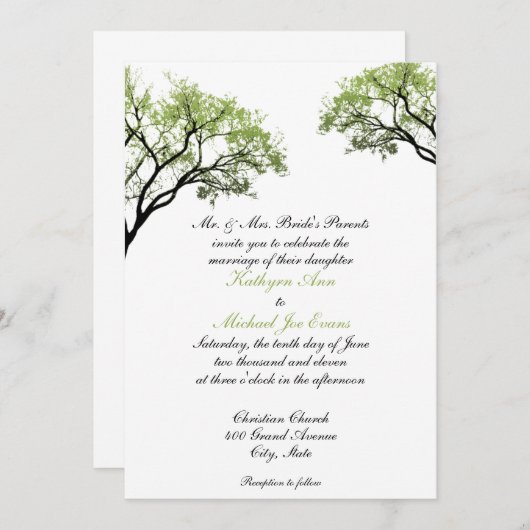 Spring Trees Hochzeitseinladung Einladung (Vorne/Hinten)