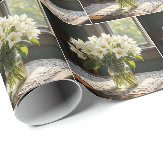 Spring Trilliums Bouquet im Bauernhaus Fenster Geschenkpapier (Rolleneckpunkt)