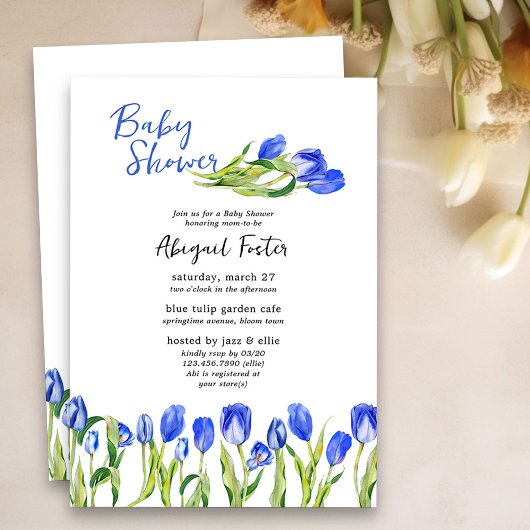 Spring Tulip Blume Blue Floral Baby Dusche Einladung