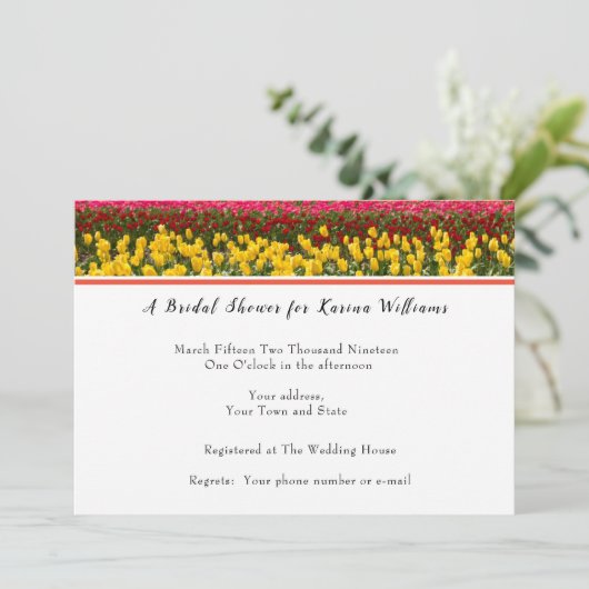 Spring Tulip Bridal Dusche Einladung (Stehend Vorderseite)