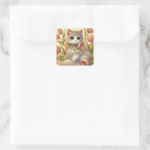 Spring Tulip Cat Quadratischer Aufkleber (Tasche)