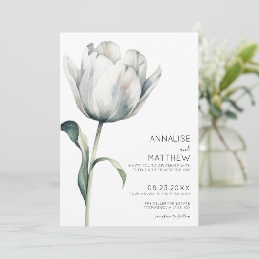 Spring Tulip Elegante Moderne Hochzeit der Weißen Einladung (Stehend Vorderseite)