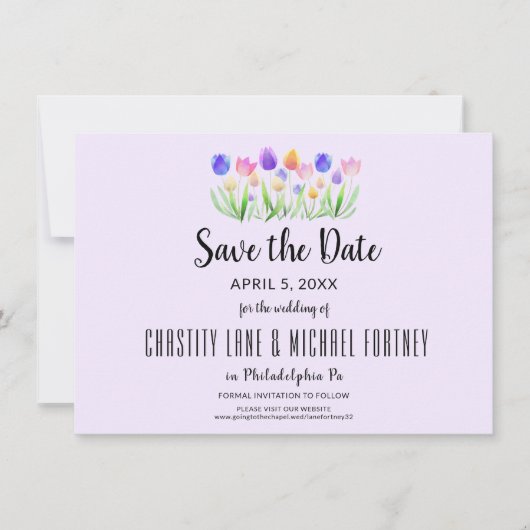 Spring Tulip Elegante Save The Date (Vorderseite)