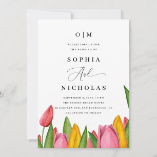 Spring Tulip Floral Wedding   Foto- und QR-Code Einladung