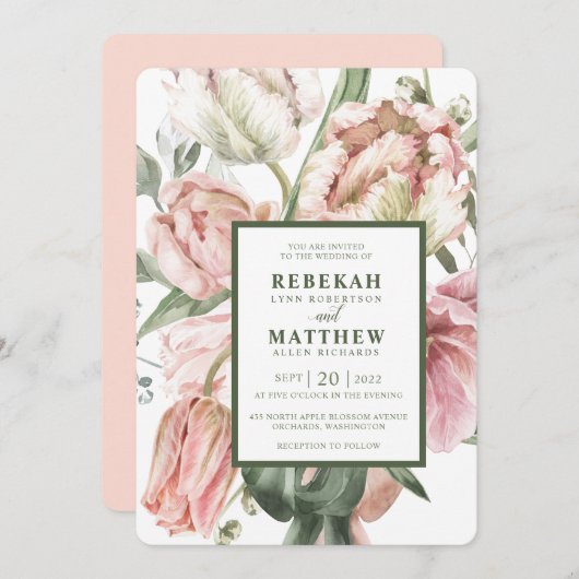 Spring Tulip Watercolor Bouquet Einladung (Vorne/Hinten)