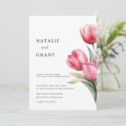 Spring Tulip Wedding Einladung (Stehend Vorderseite)