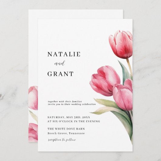 Spring Tulip Wedding Einladung (Vorne/Hinten)