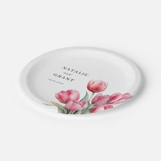 Spring Tulip Wedding Pappteller (Schrägansicht)