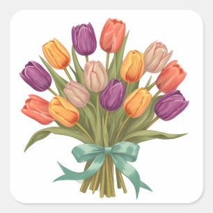 Spring Tulips Bouquet Quadratischer Aufkleber