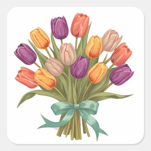 Spring Tulips Bouquet Quadratischer Aufkleber (Vorderseite)