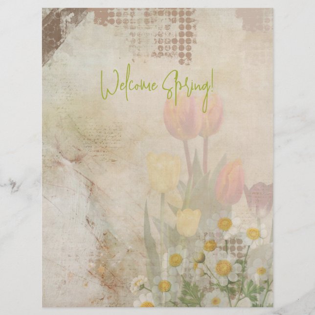 Spring Tulips Distressed Scrapbook Paper Briefbogen (Vorderseite)