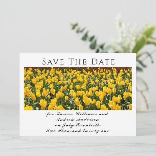 Spring Tulips Flat Save The Date Card (Stehend Vorderseite)