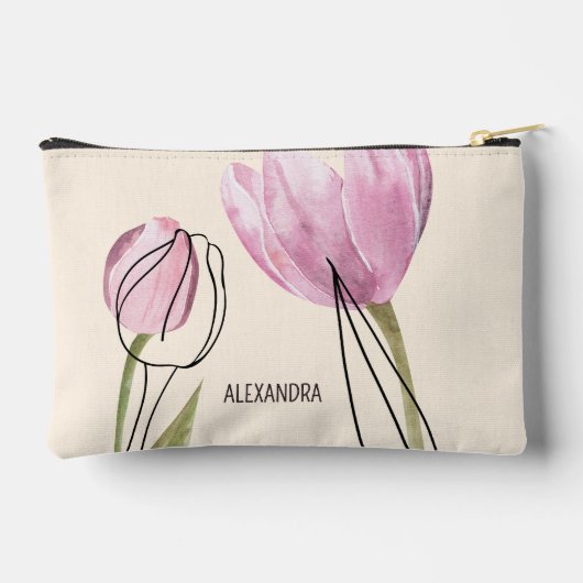 Spring Tulips Individuelle Name Kosmetisch oder Zubehörtasche (Rückseite)