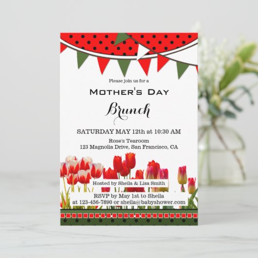 Spring Tulips Mütter Tag Brunch Einladung (Stehend Vorderseite)