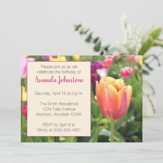 Spring Tulips Party Einladung (Stehend Vorderseite)