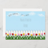 Spring Tulips White Picket Zaun Custom Foto Ankündigung (Vorne/Hinten)