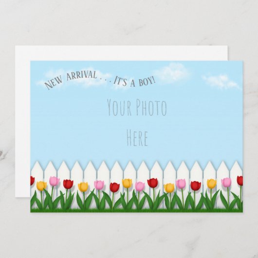 Spring Tulips White Picket Zaun Custom Foto Ankündigung (Vorne/Hinten)