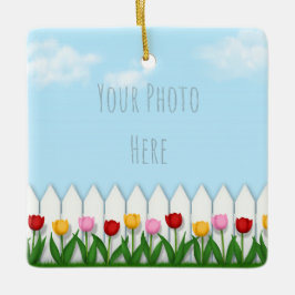 Spring Tulips White Picket Zaun Custom Foto Keramikornament