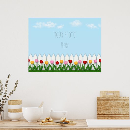 Spring Tulips White Picket Zaun Custom Foto Poster (Küche)