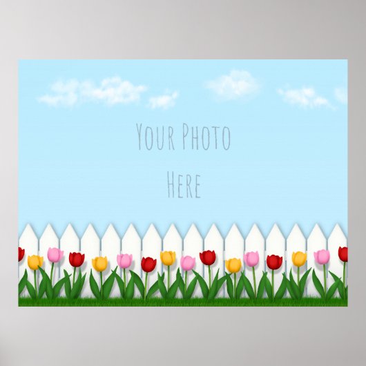 Spring Tulips White Picket Zaun Custom Foto Poster (Vorne)