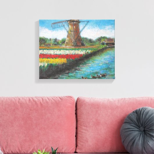 Spring Tulips Windmill Landschaft Holland Malerei Leinwanddruck (Insitu (Wohnzimmer))