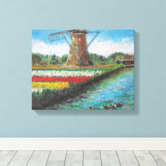 Spring Tulips Windmill Landschaft Holland Malerei Leinwanddruck (Insitu (Holzboden))