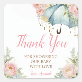 Spring Umbrella Baby Dusche Danke Quadratischer Aufkleber