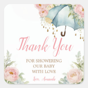 Spring Umbrella Baby Dusche Danke Quadratischer Aufkleber