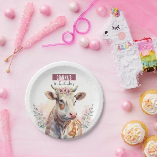 Spring vibes Cow - Birthday Party - Pappteller (Party)