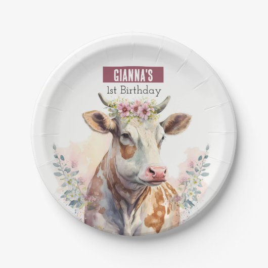 Spring vibes Cow - Birthday Party - Pappteller (Vorderseite)