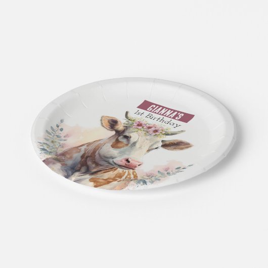 Spring vibes Cow - Birthday Party - Pappteller (Schrägansicht)