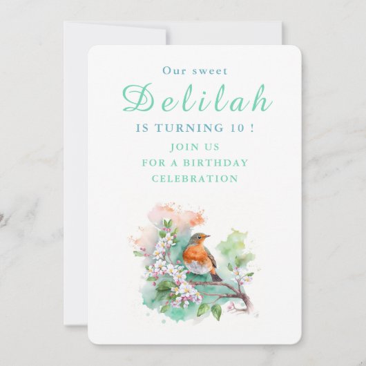 Spring vibes Robin - Birthday Invasioncard Einladung (Vorderseite)