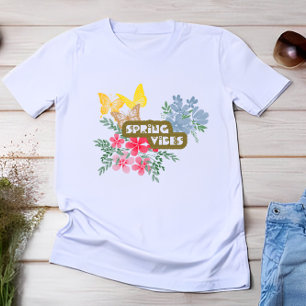 Spring Vibes Season farbenfrohe Blume & Schmetterl T-Shirt