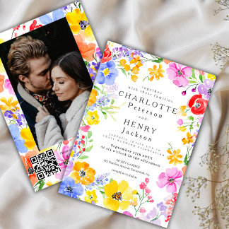 Spring Vibranding Watercolor Blume Foto Hochzeit Einladung