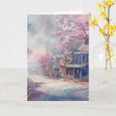 Spring Village Scene Hallo Gruß Karte (Gelbe Blume)