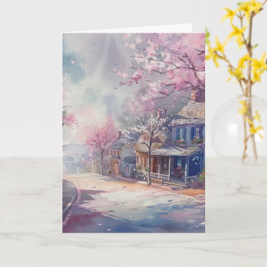 Spring Village Scene Hallo Gruß Karte (Gelbe Blume)