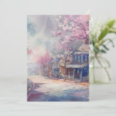 Spring Village Scene Hello Flat Karte (Stehend Vorderseite)