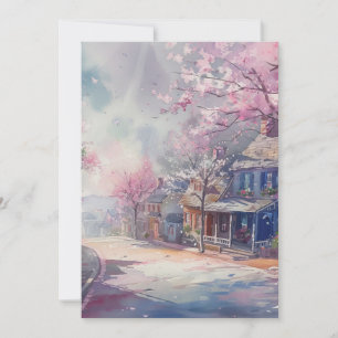 Spring Village Scene Hello Flat Karte