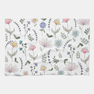 Spring Wassercolor Doodle-Blume Geschirrtuch